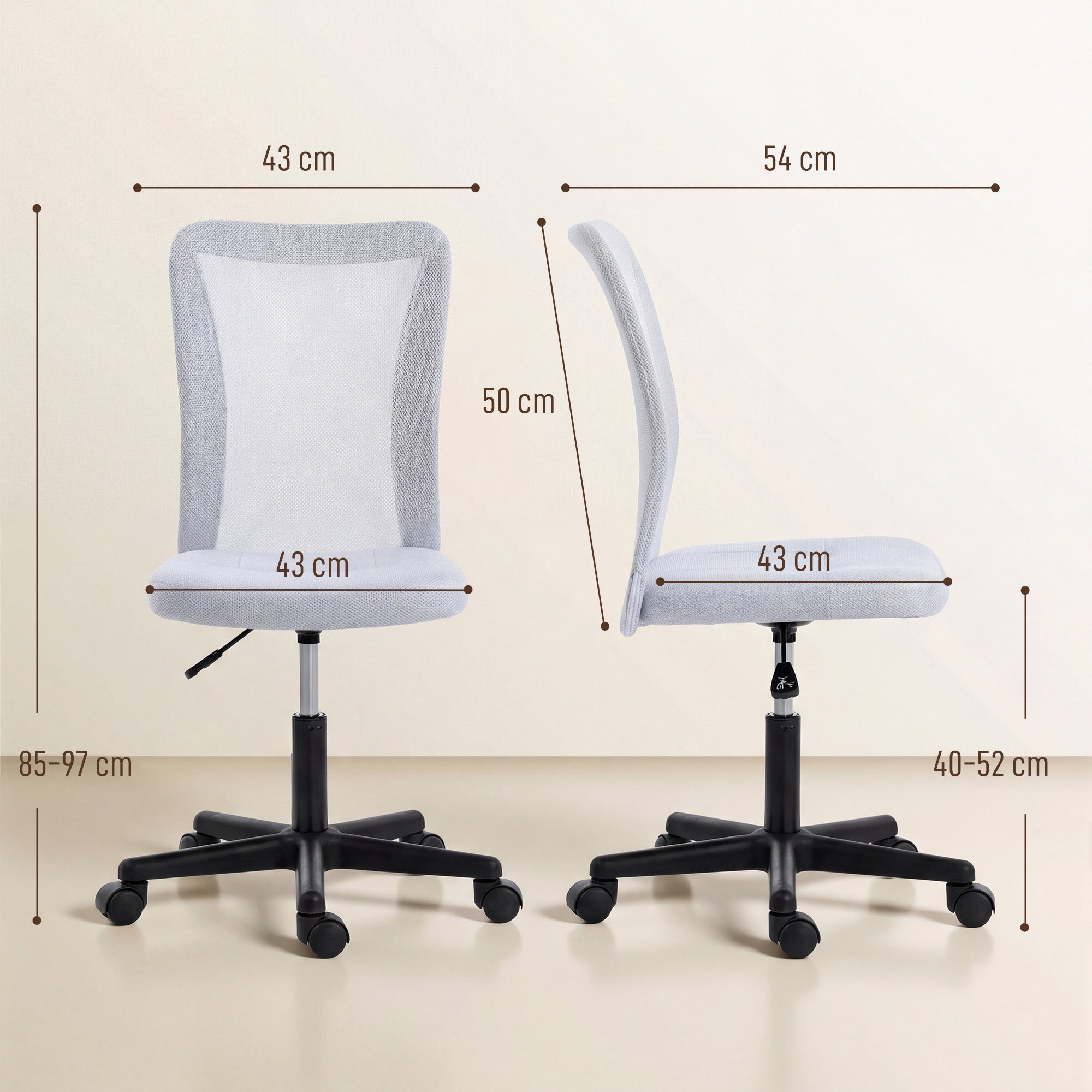 White vinsetto mesh office chair with adjustable height and black base for executive desk use with wheels
