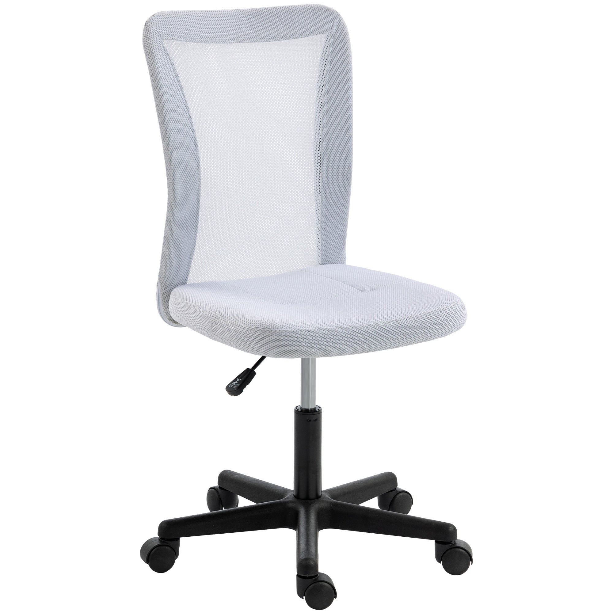 Gray vinsetto mesh office chair with white cushioned seat adjustable height and black five-star swivel base