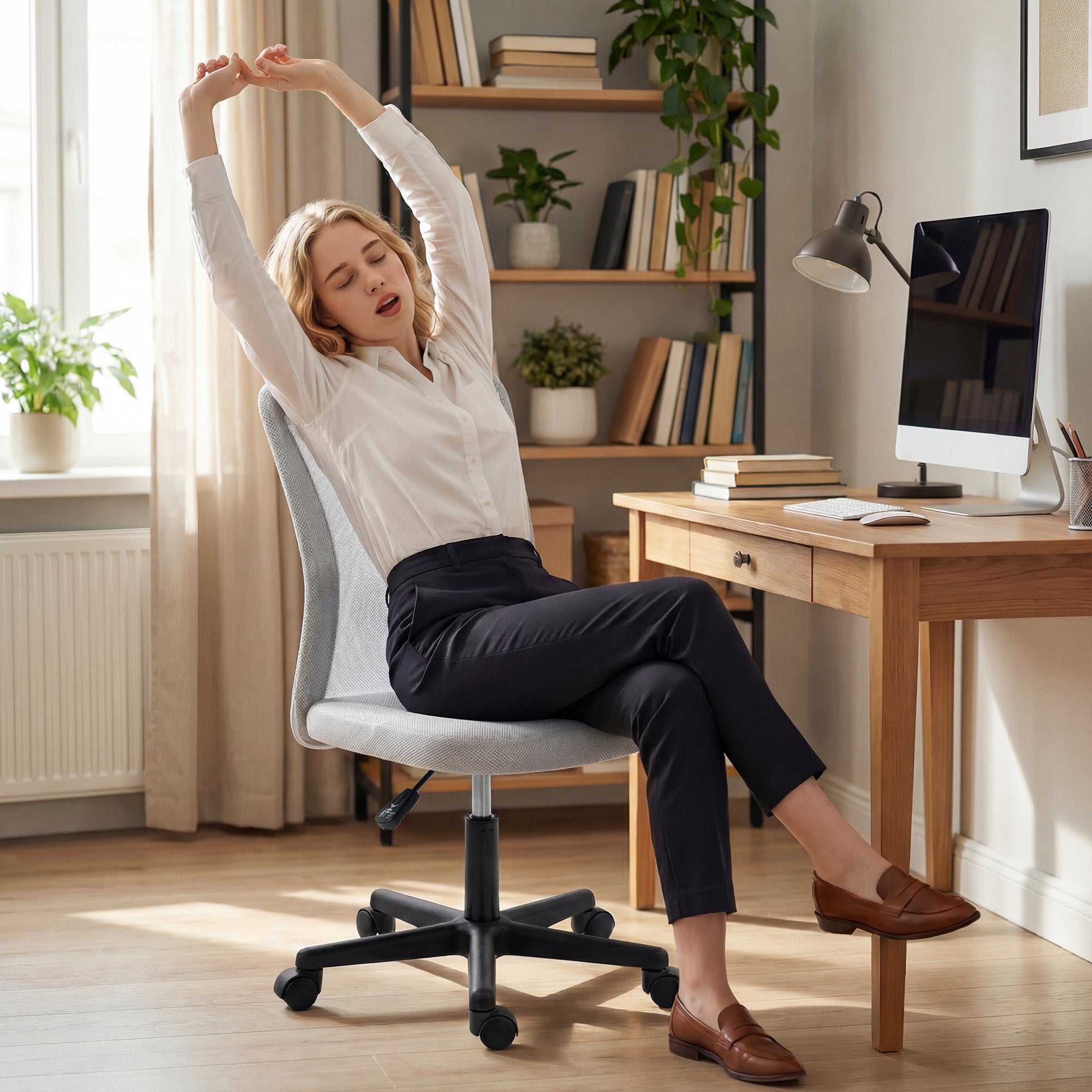 Gray vinsetto mesh office chair with black base and casters adjustable height armless swivel for desk use