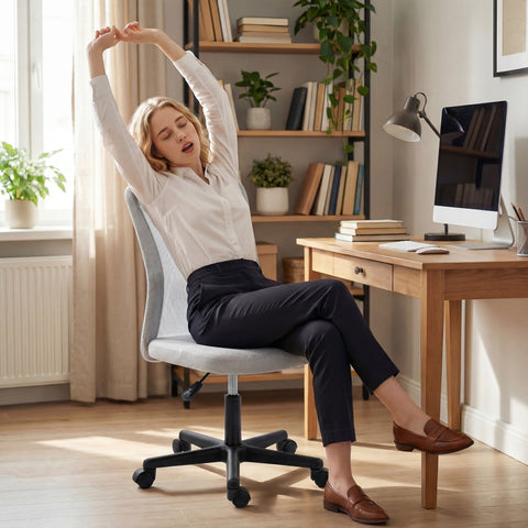 Gray vinsetto mesh office chair with black base and casters adjustable height armless swivel for desk use