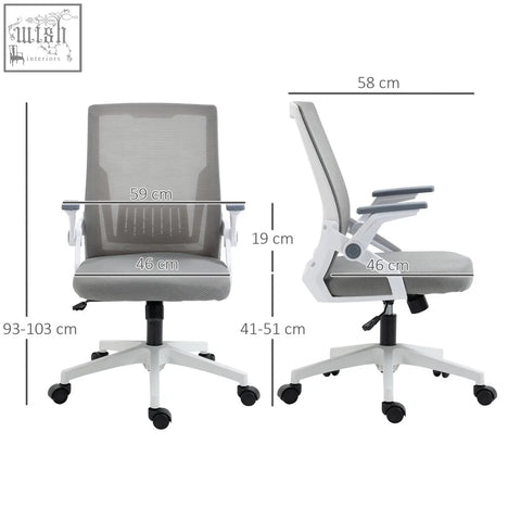 Modern vinsetto mesh office chair in grey with lumbar support flip-up armrests and adjustable seat height for comfort