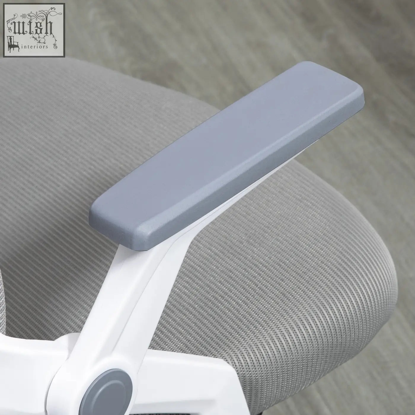 Gray plastic flip-up armrest on vinsetto mesh office chair with lumbar support and adjustable seat height