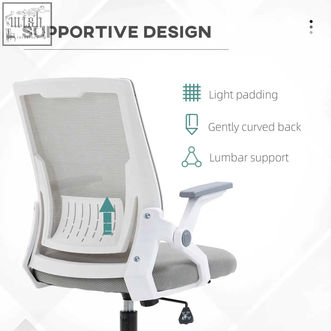 Vinsetto mesh office chair in white and gray with lumbar support flip-up armrests and adjustable seat height