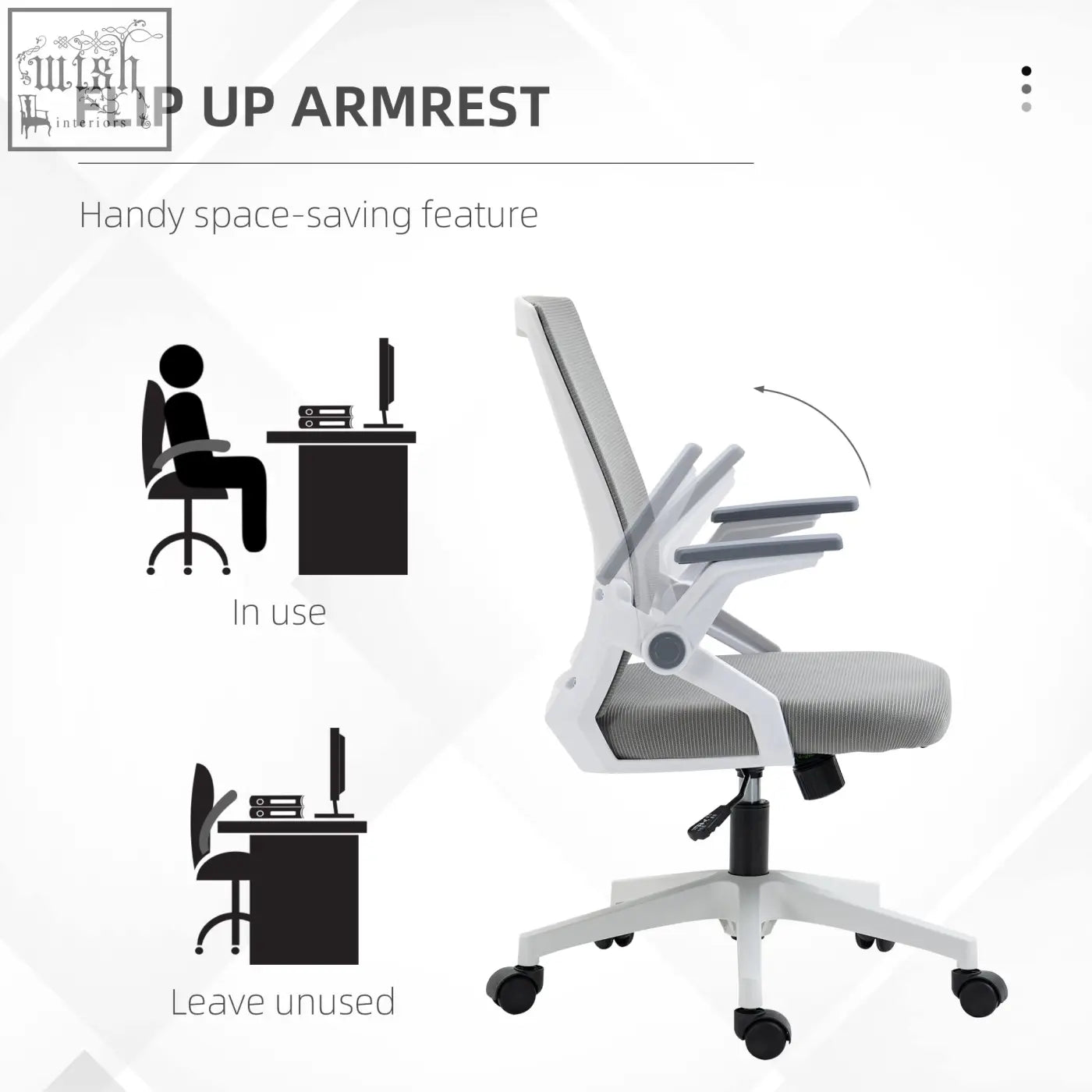 Vinsetto mesh office chair with gray mesh back, flip-up armrests, lumbar support, adjustable seat height, and swivel wheels