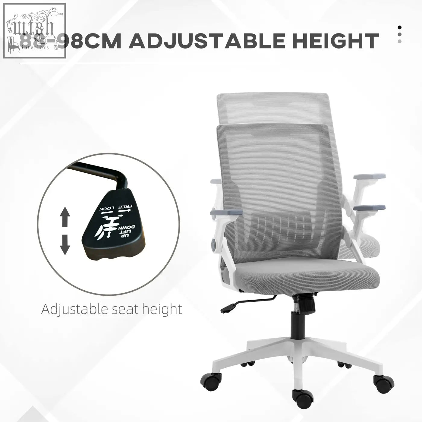 Vinsetto gray mesh office chair with white frame featuring lumbar support flip-up armrests and adjustable seat height