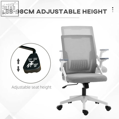 Vinsetto gray mesh office chair with white frame featuring lumbar support flip-up armrests and adjustable seat height