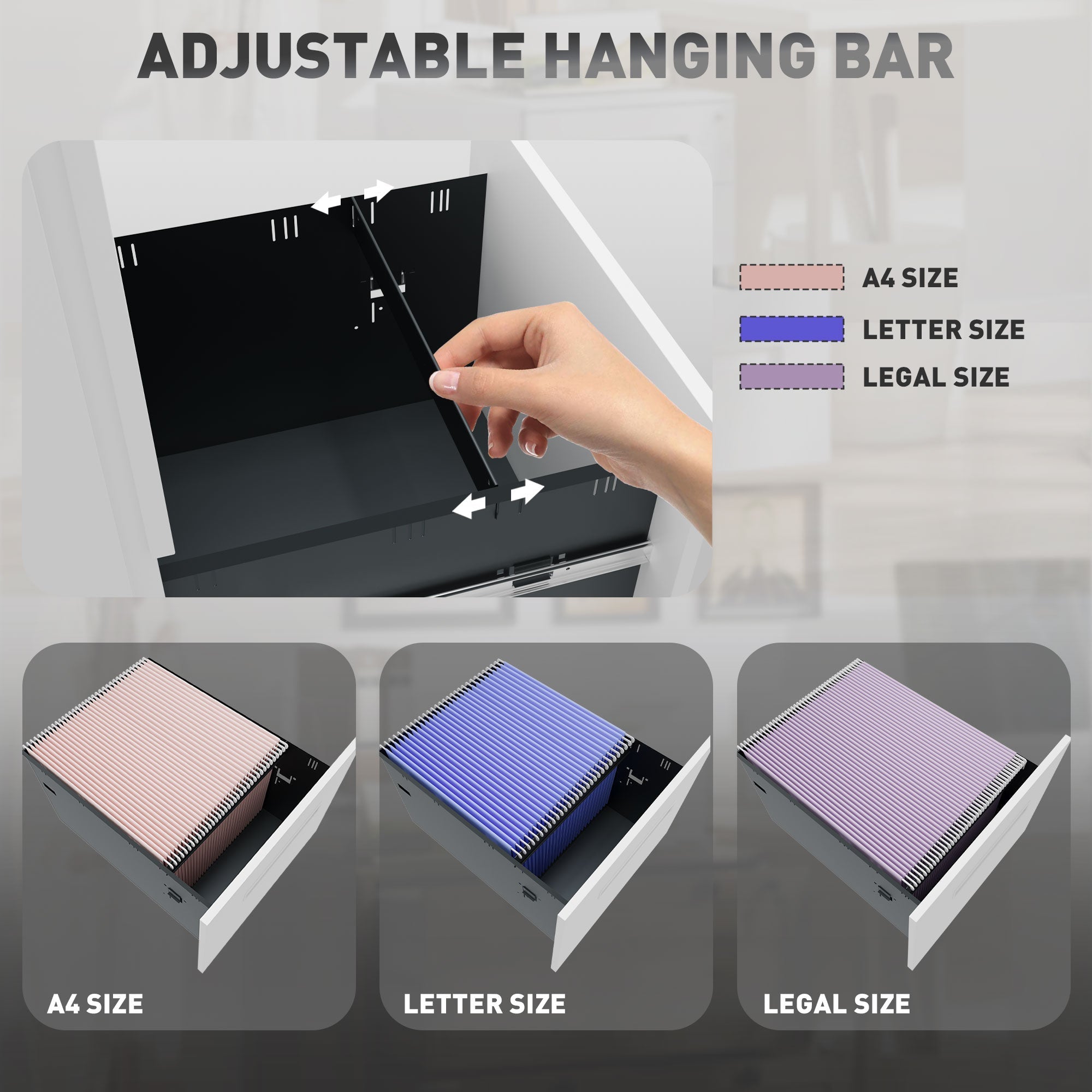 Adjustable black metal hanging bar for vinsetto filing cabinet fits a4 legal and letter binders for narrow desk storage