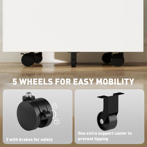 Black metal caster wheels with brakes and support caster on vinsetto filing cabinet for narrow desk storage