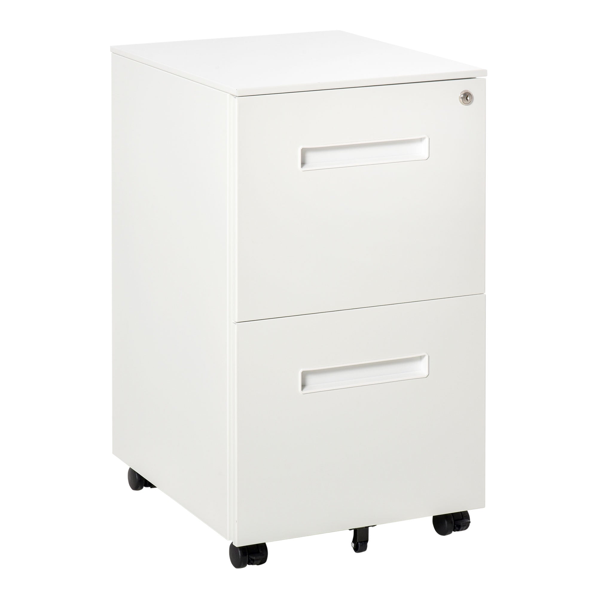 White vinsetto metal mobile filing cabinet with lockable two drawers narrow design for home office storage