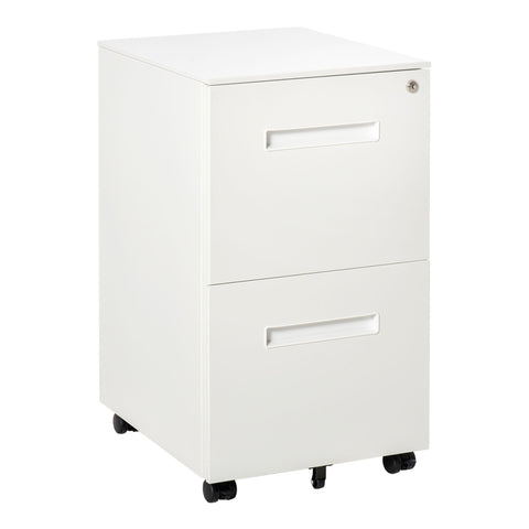 White vinsetto metal mobile filing cabinet with lockable two drawers narrow design for home office storage