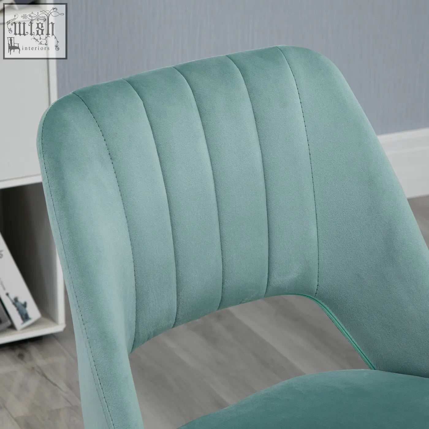 Teal velvet mid back office chair with velvet-feel upholstery armless design and five wheels for home study use