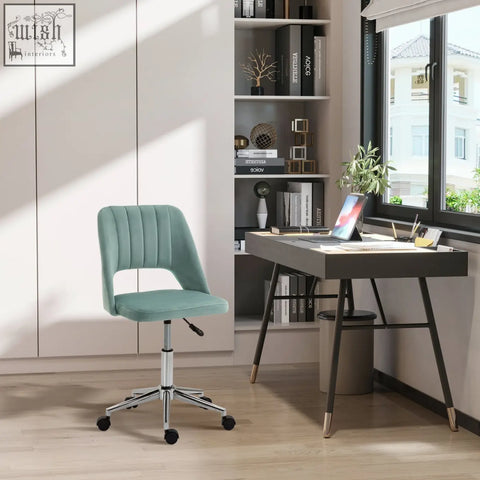 Vinsetto mint green velvet office chair with armless design, chrome five wheels, perfect for home study or bedroom use