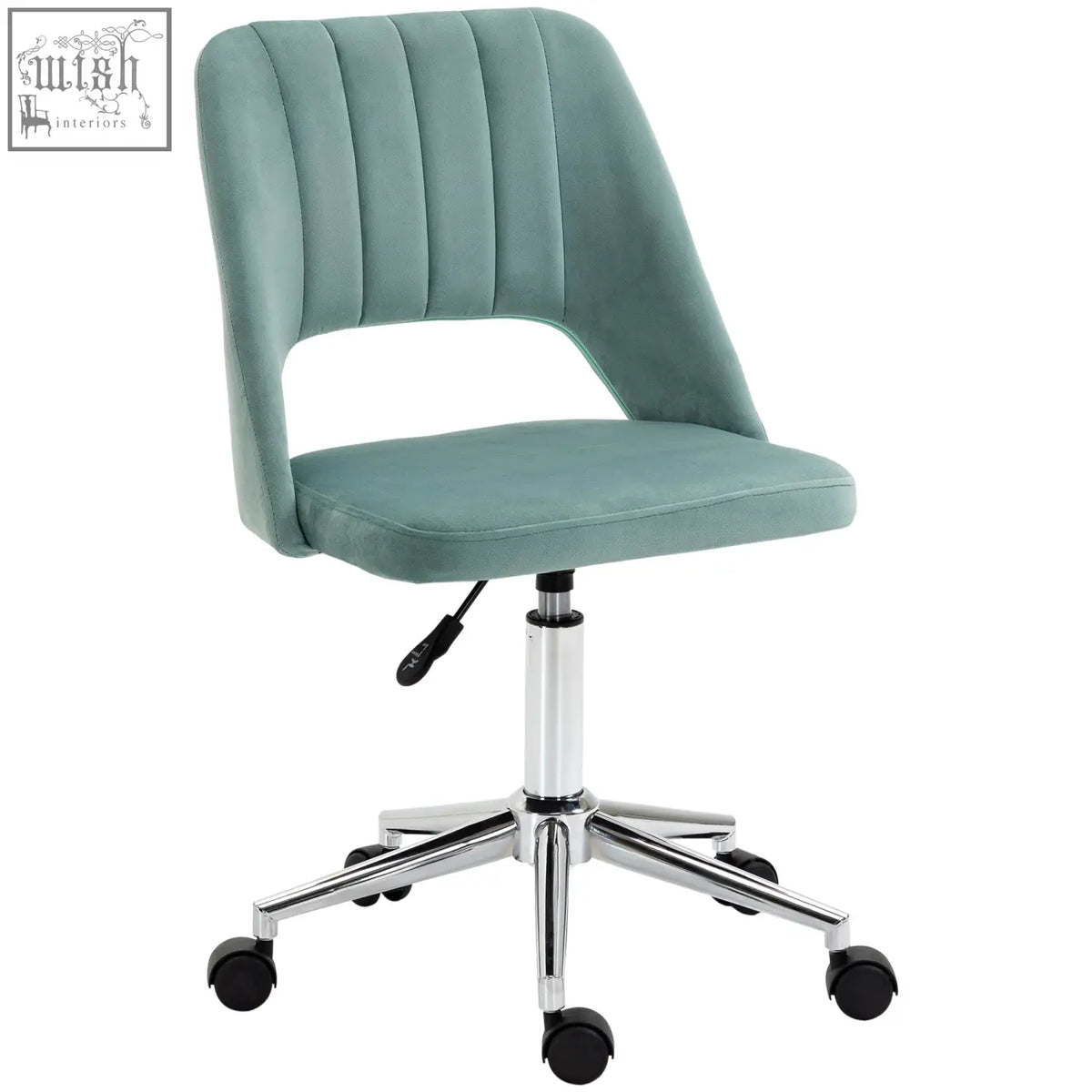 Teal velvet vinsetto mid back office chair with tufted back armless design velvet feel upholstery and five wheels