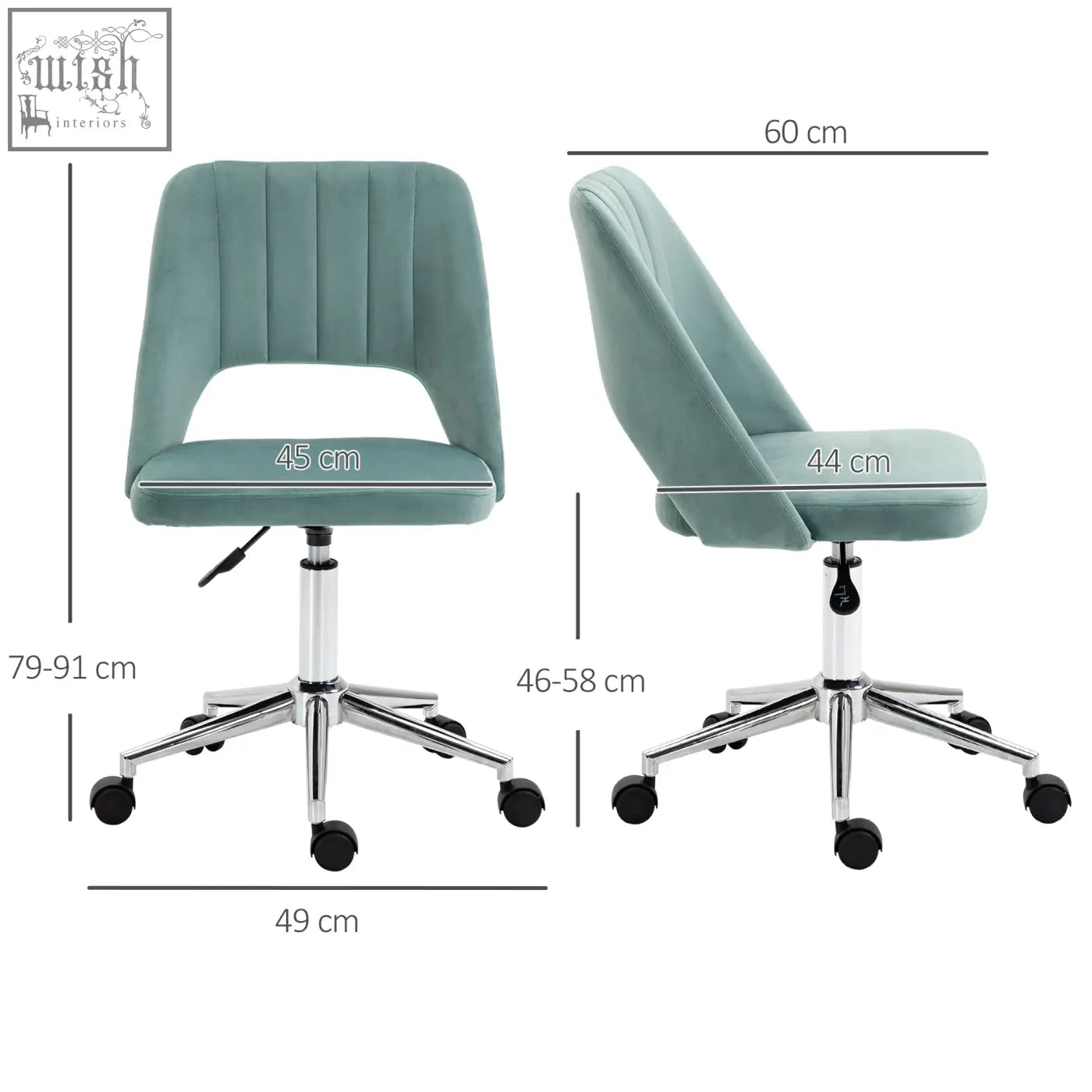Teal velvet mid back office chair with tufted back armless design five wheels velvet feel upholstery for desk use