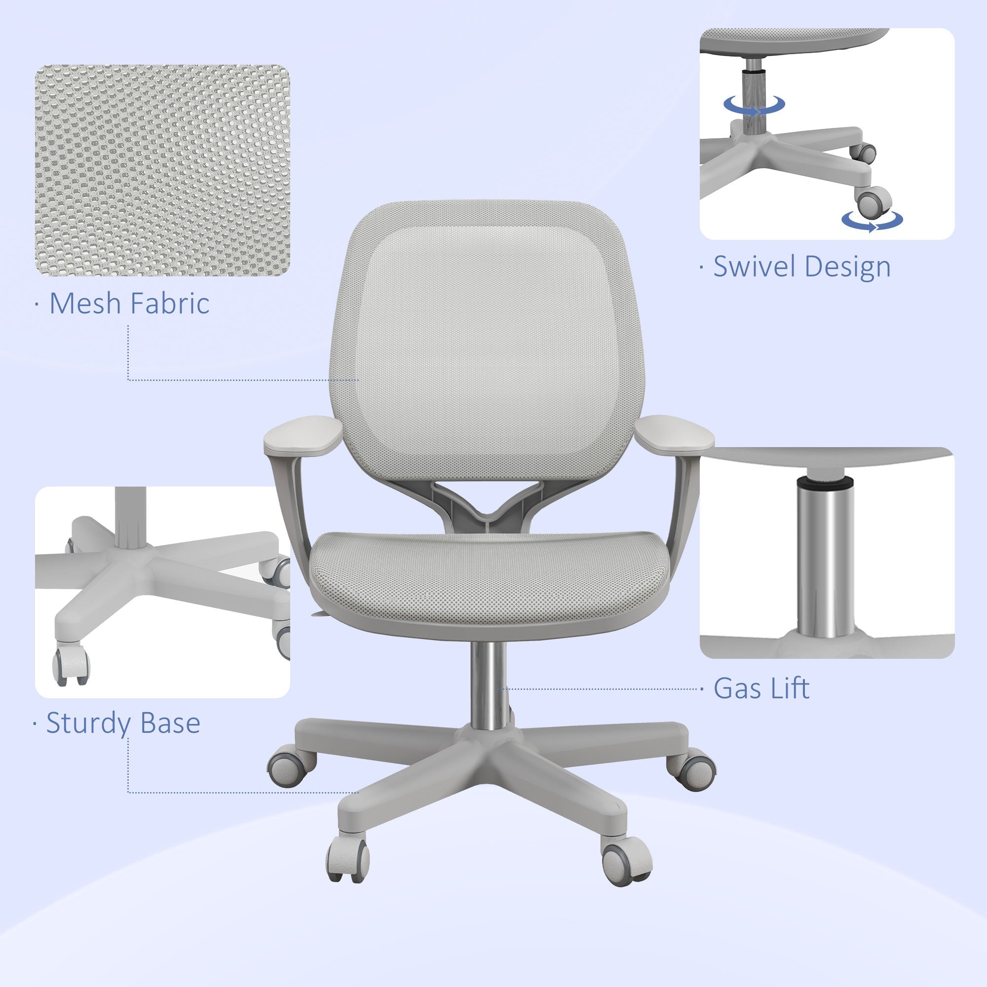 Vinsetto gray mesh office chair with breathable fabric swivel design and adjustable height for desk use
