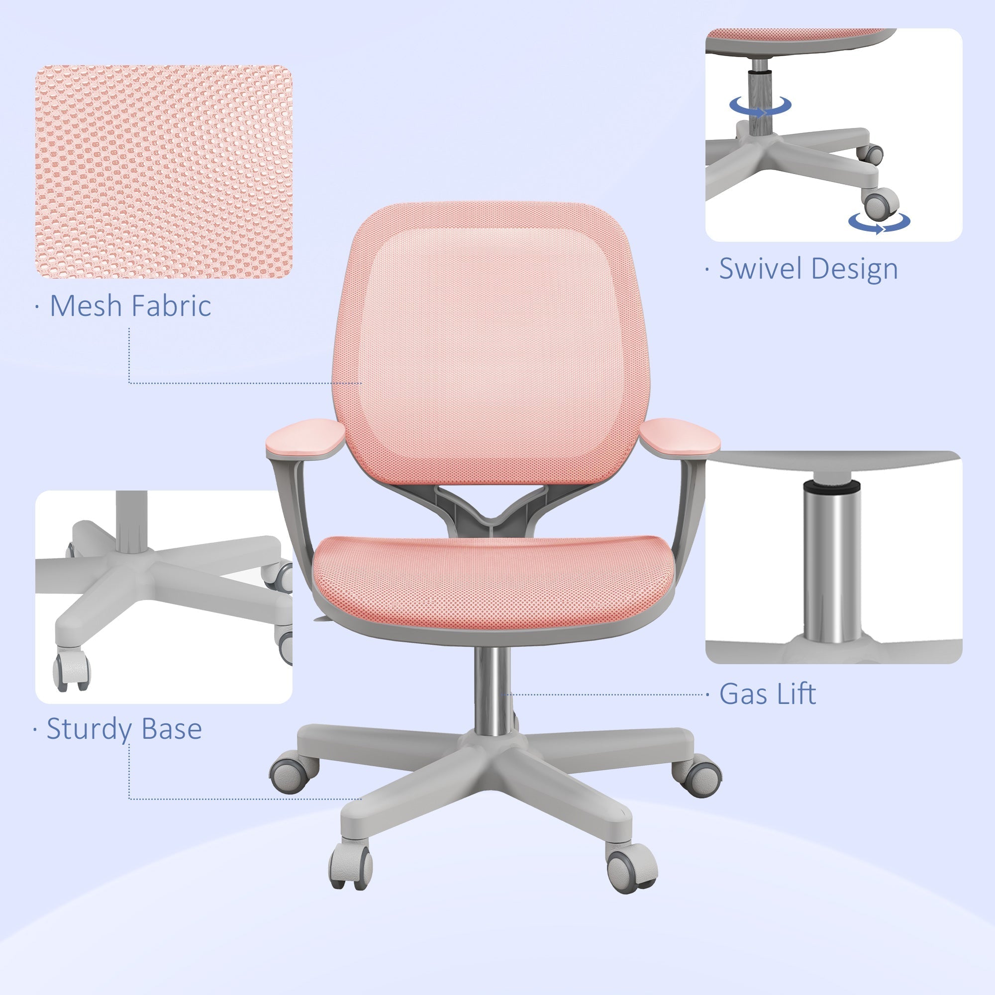 Vinsetto office chair pink mesh fabric desk chair with gray metal frame swivel base for home office use