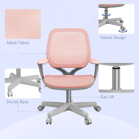 Vinsetto office chair pink mesh fabric desk chair with gray metal frame swivel base for home office use