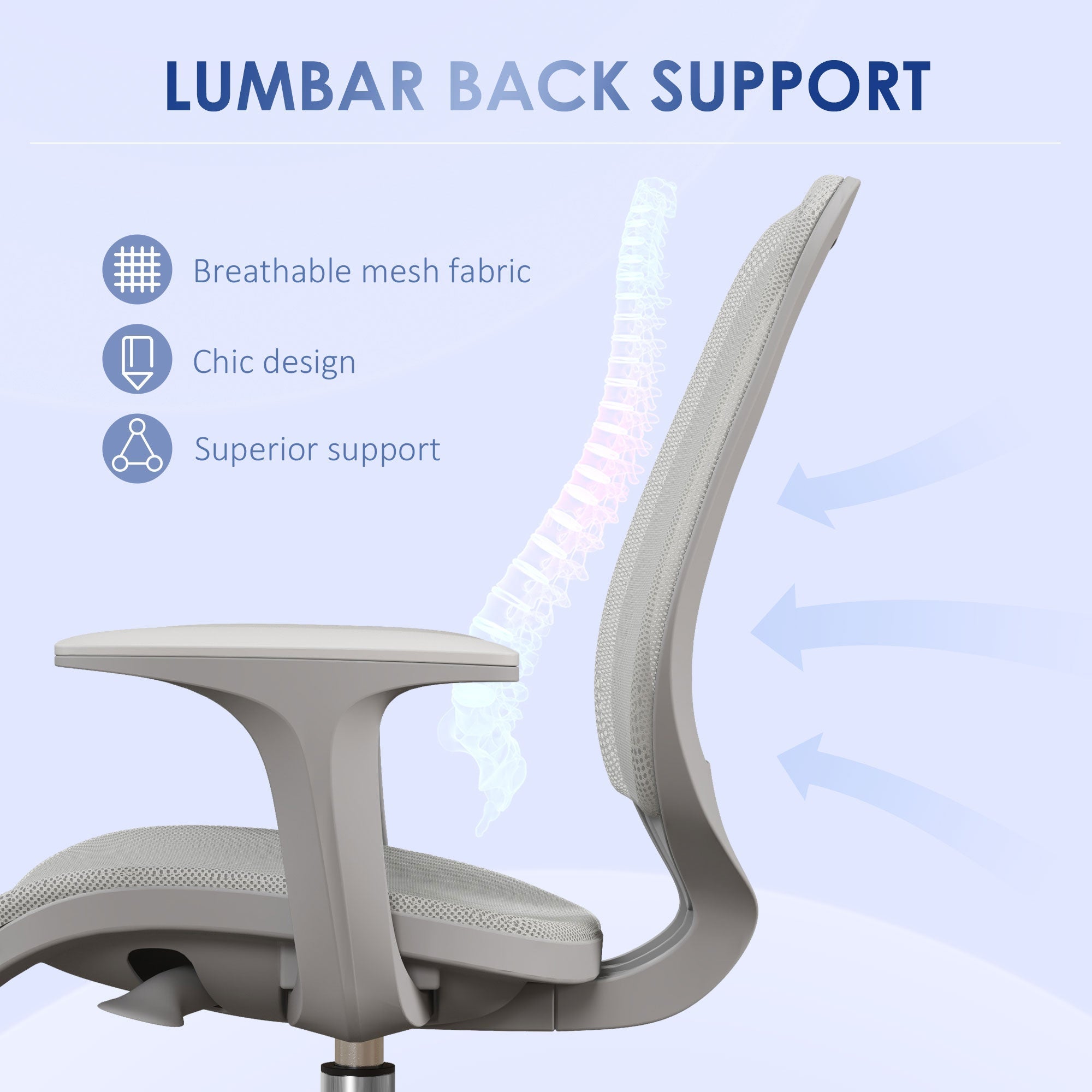 Gray vinsetto office chair with breathable mesh back ergonomic lumbar support and 360 swivel desk chair wheels