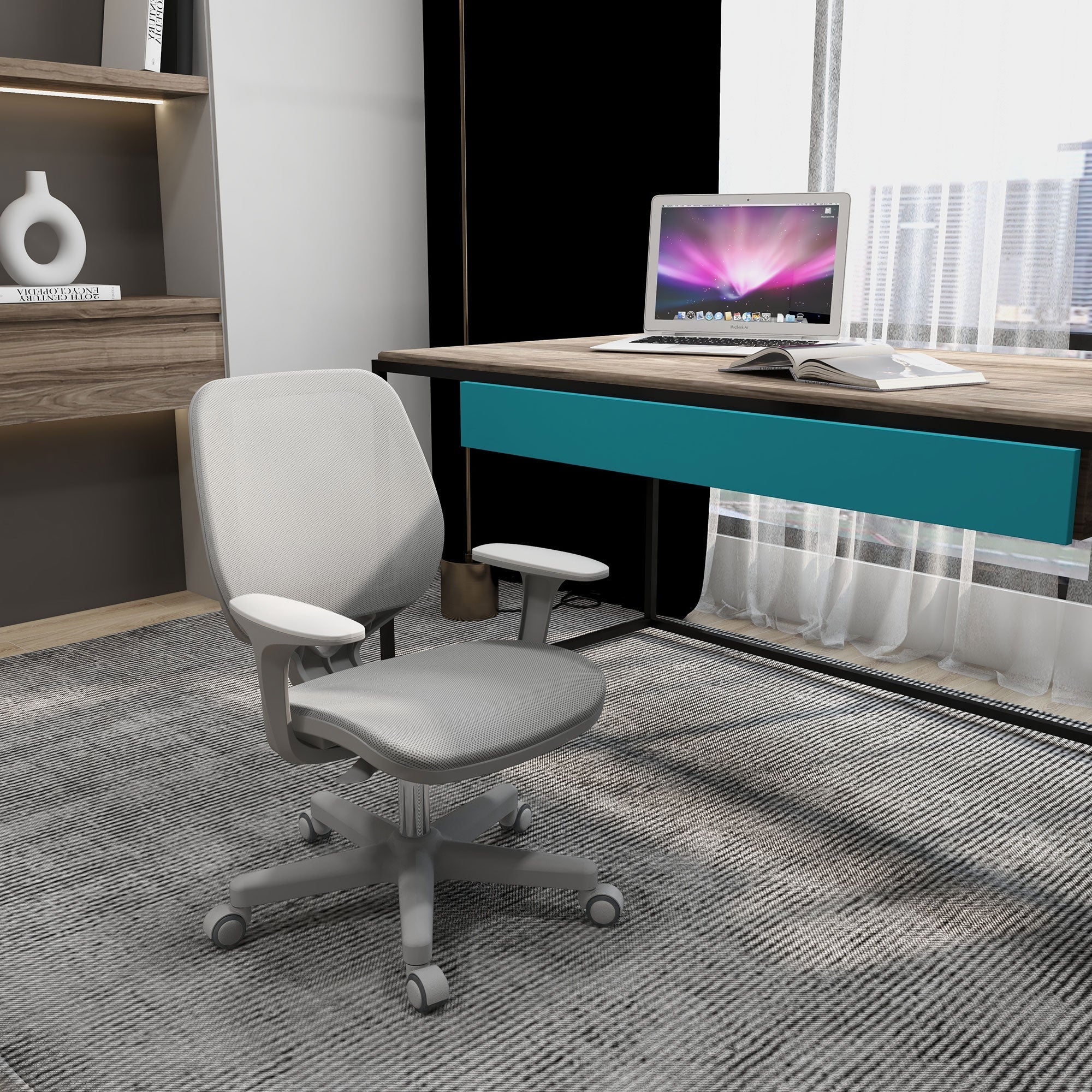 Modern gray mesh vinsetto office chair with adjustable arms and five-wheel base for home desk chair use