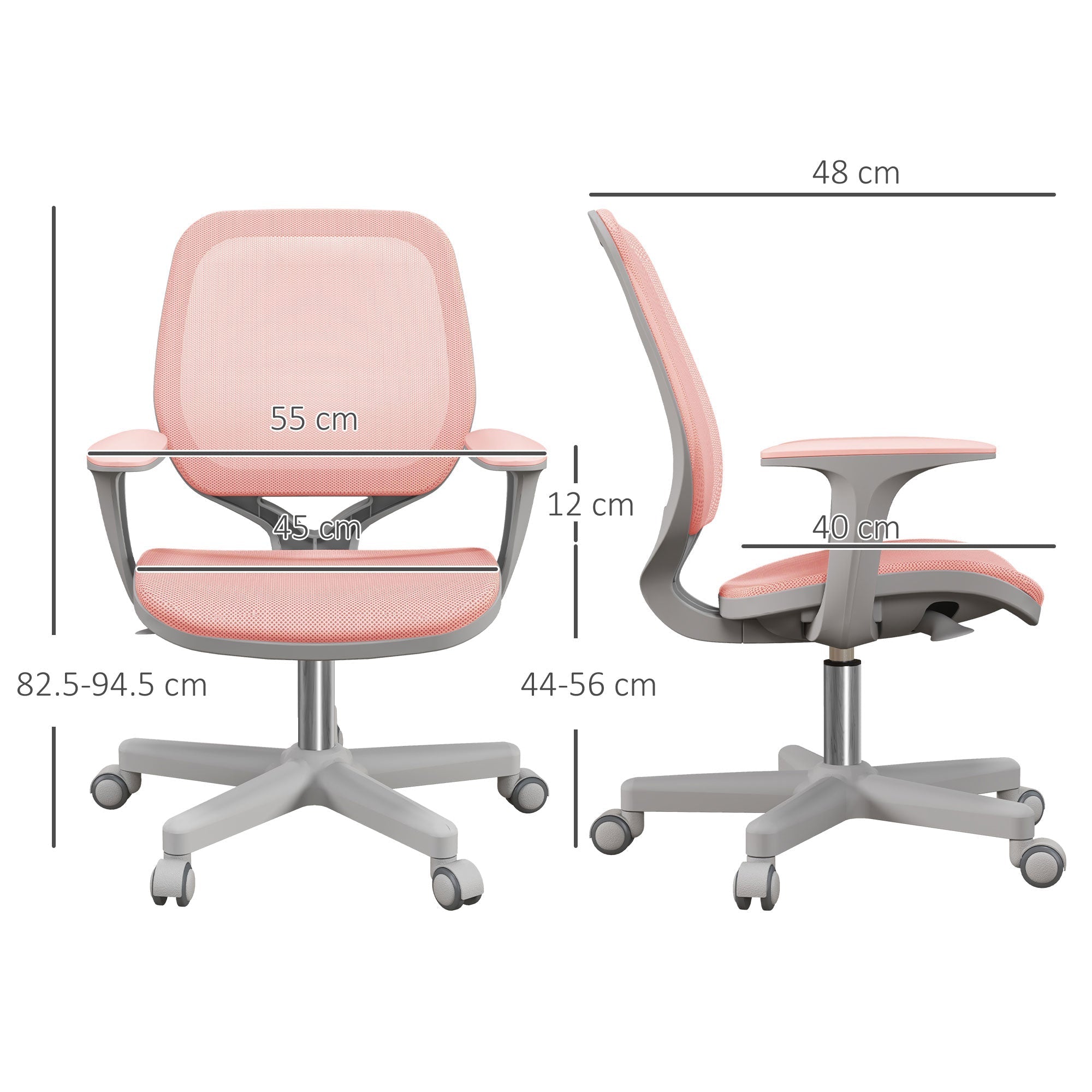 Vinsetto pink mesh office chair with gray plastic frame and five-wheel base for home office or study desk chair