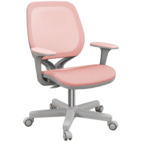 Vinsetto pink mesh office chair with gray plastic frame and five-wheel base for home office or study desk chair