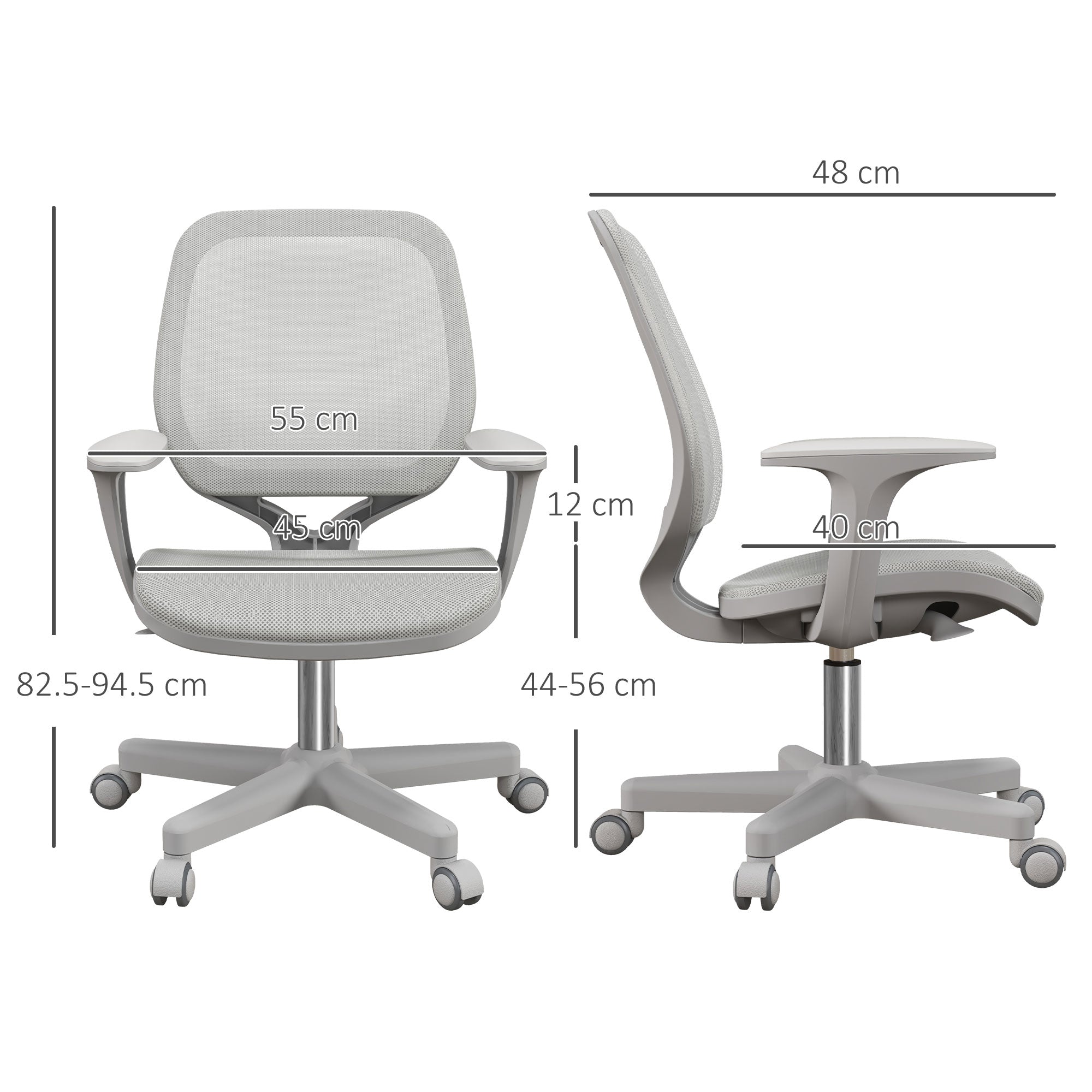 Vinsetto office chair gray mesh desk chair with adjustable height and sleek metallic base for home office use