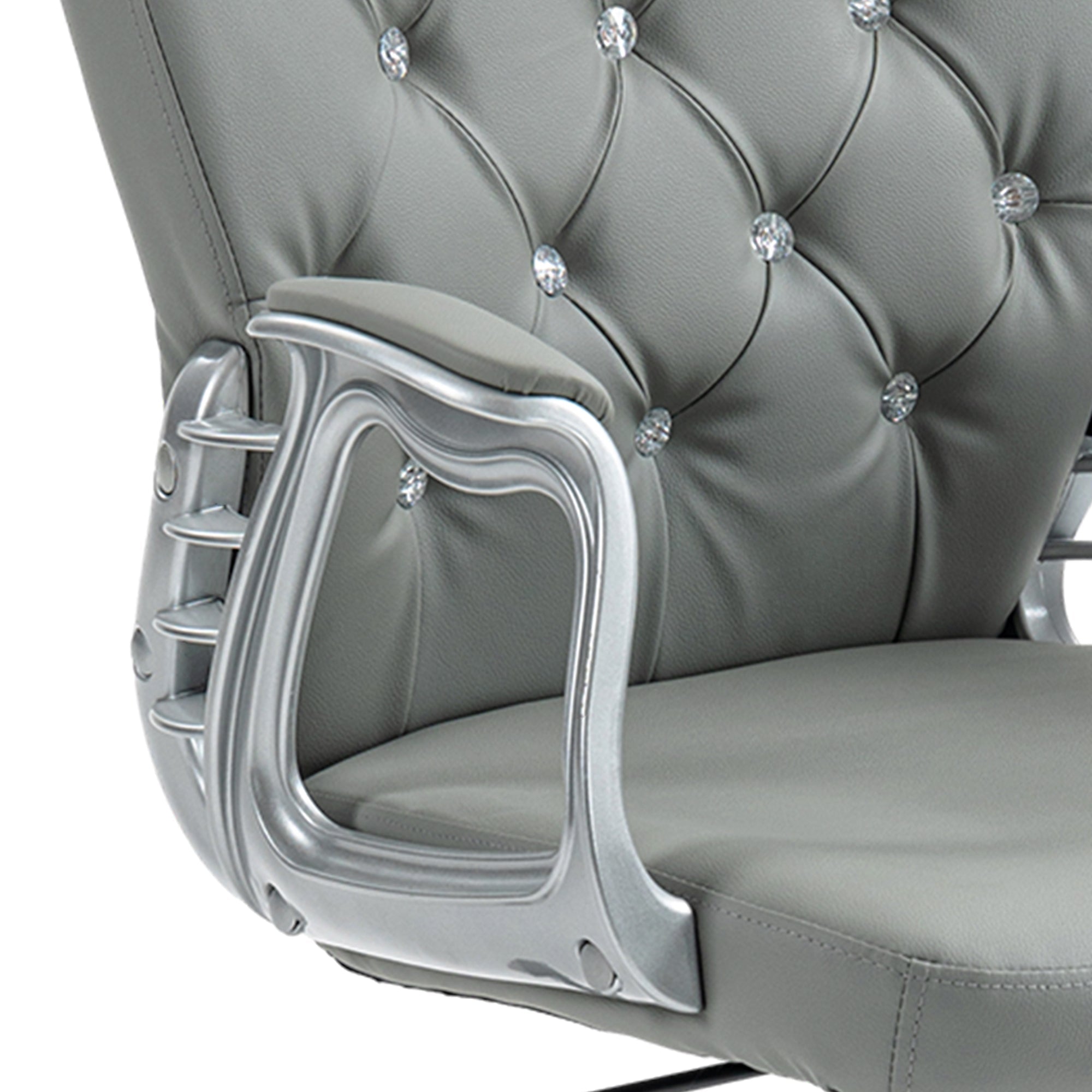 Vinsetto Office Chair Ergonomic 360\'c2\'b0 Swivel PU Diamante Padded Base 5 Castor Wheels for Home Work Grey