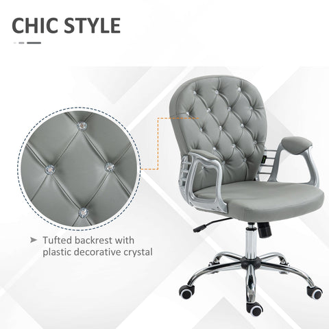 Vinsetto Office Chair Ergonomic 360\'c2\'b0 Swivel PU Diamante Padded Base 5 Castor Wheels for Home Work Grey