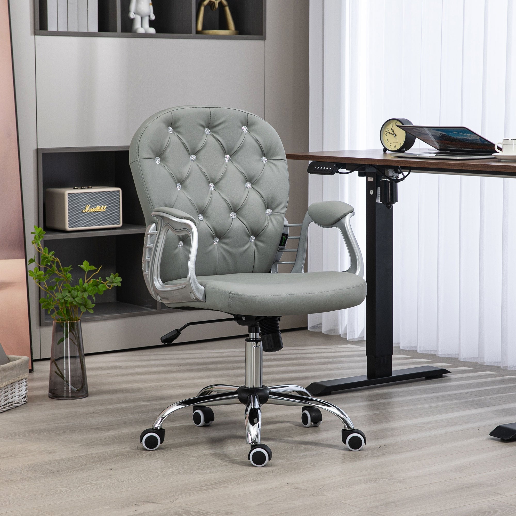 Vinsetto Office Chair Ergonomic 360\'c2\'b0 Swivel PU Diamante Padded Base 5 Castor Wheels for Home Work Grey