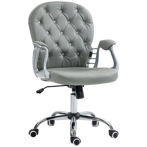 Vinsetto Office Chair Ergonomic 360\'c2\'b0 Swivel PU Diamante Padded Base 5 Castor Wheels for Home Work Grey