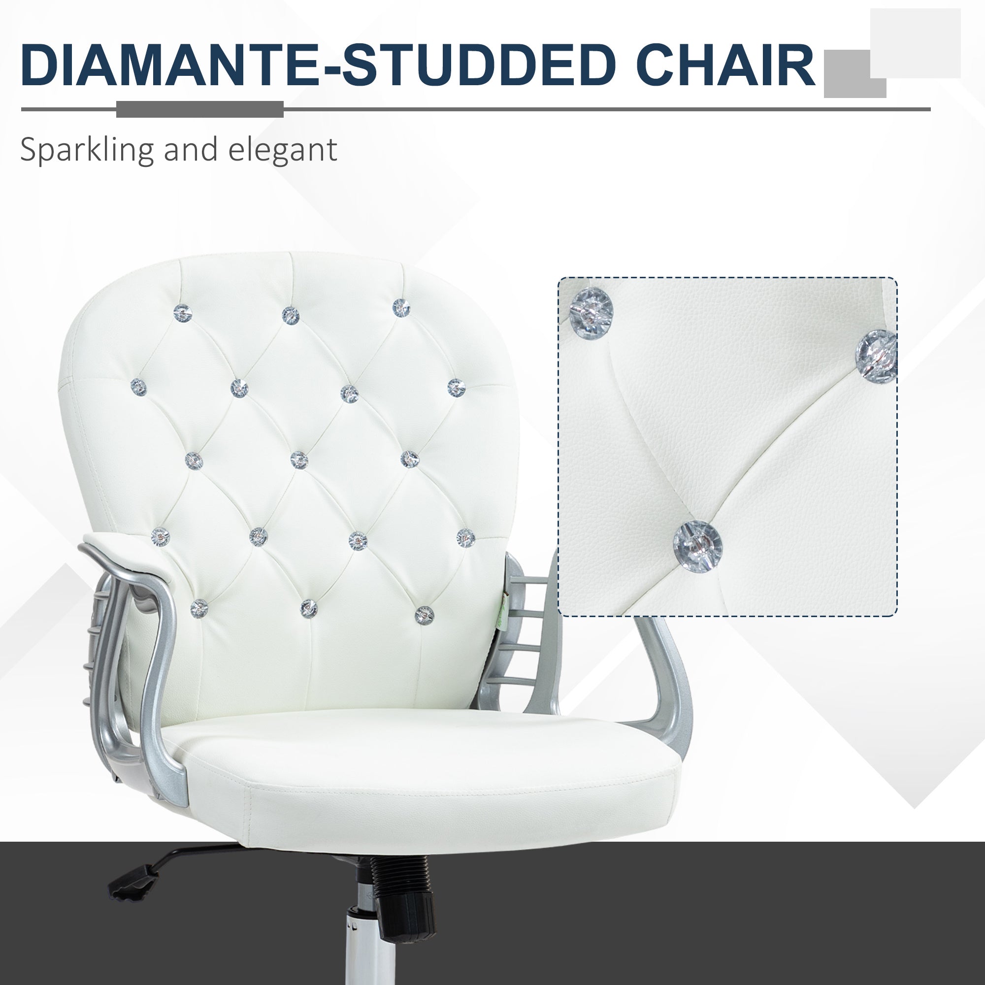 Vinsetto Office Chair Ergonomic 360\'c2\'b0 Swivel PU Diamante Padded Base 5 Castor Wheels for Home Work White