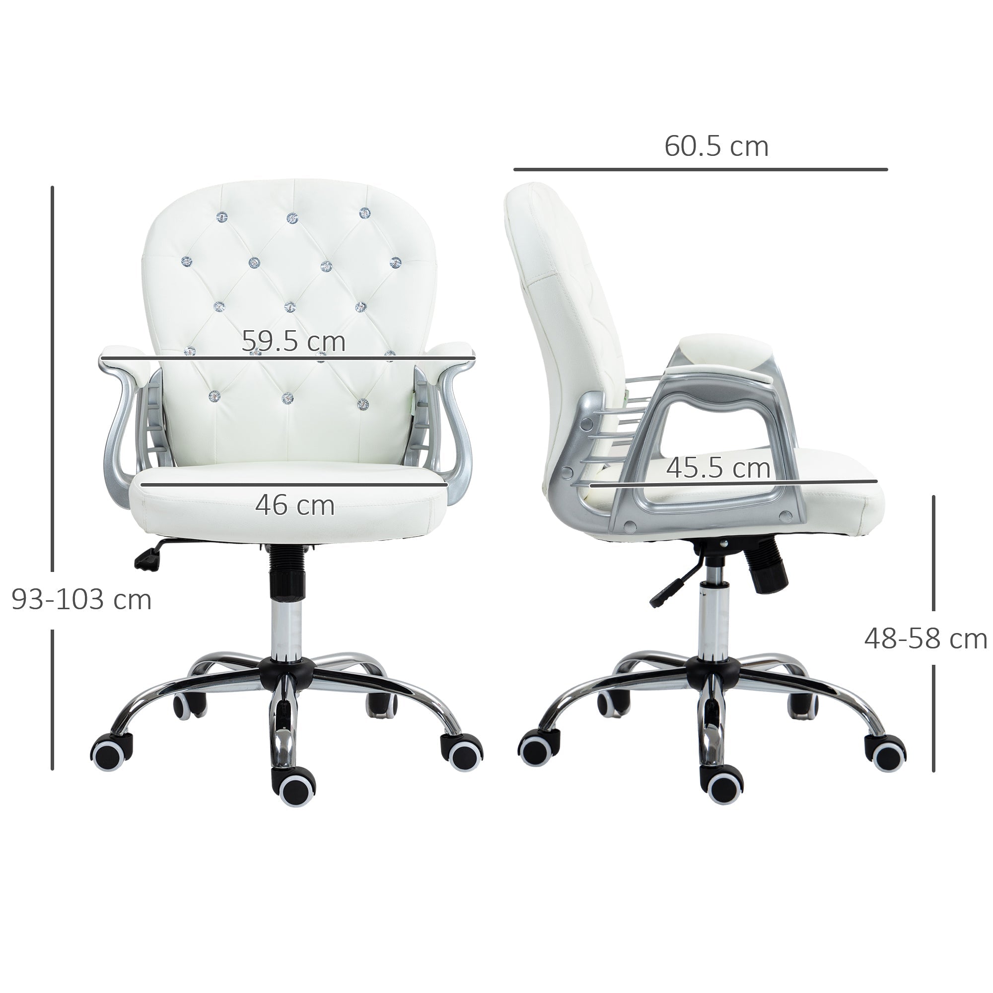 Vinsetto Office Chair Ergonomic 360\'c2\'b0 Swivel PU Diamante Padded Base 5 Castor Wheels for Home Work White