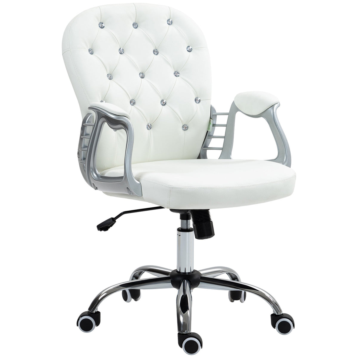 Vinsetto Office Chair Ergonomic 360\'c2\'b0 Swivel PU Diamante Padded Base 5 Castor Wheels for Home Work White