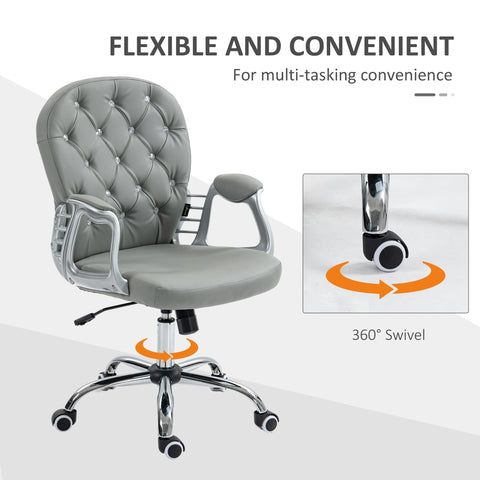 Vinsetto Office Chair Ergonomic 360\'c2\'b0 Swivel PU Diamante Padded Base 5 Castor Wheels for Home Work Grey