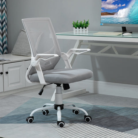 Vinsetto office chair with white mesh back gray upholstered seat five wheels adjustable height for home office use