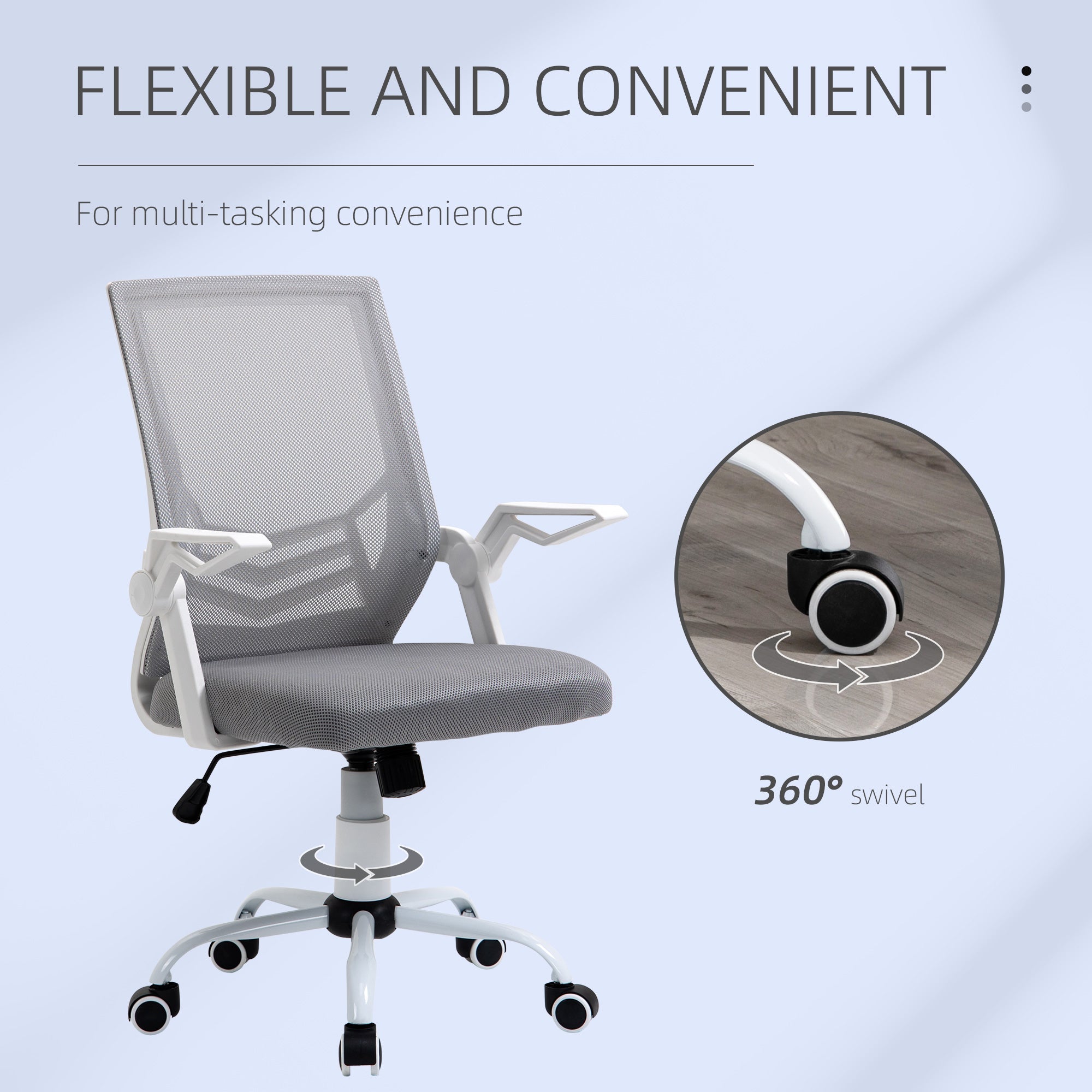 Gray vinsetto office chair with mesh back white frame five wheels and adjustable height for home or office use