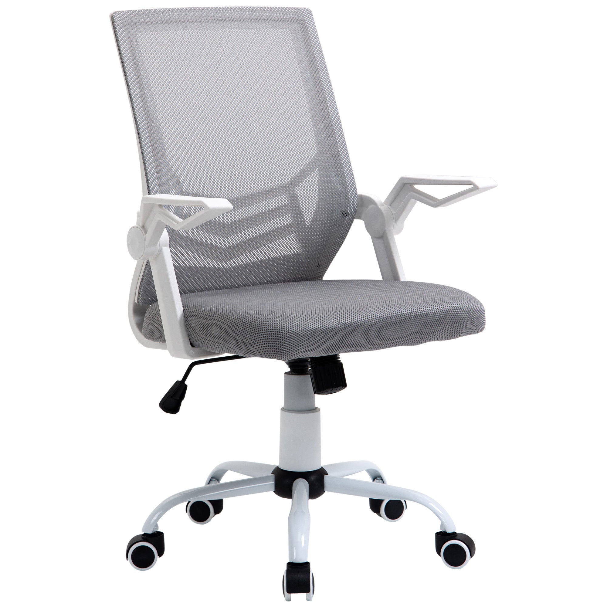 Vinsetto grey mesh office chair with white frame five wheels adjustable height ergonomic lumbar support