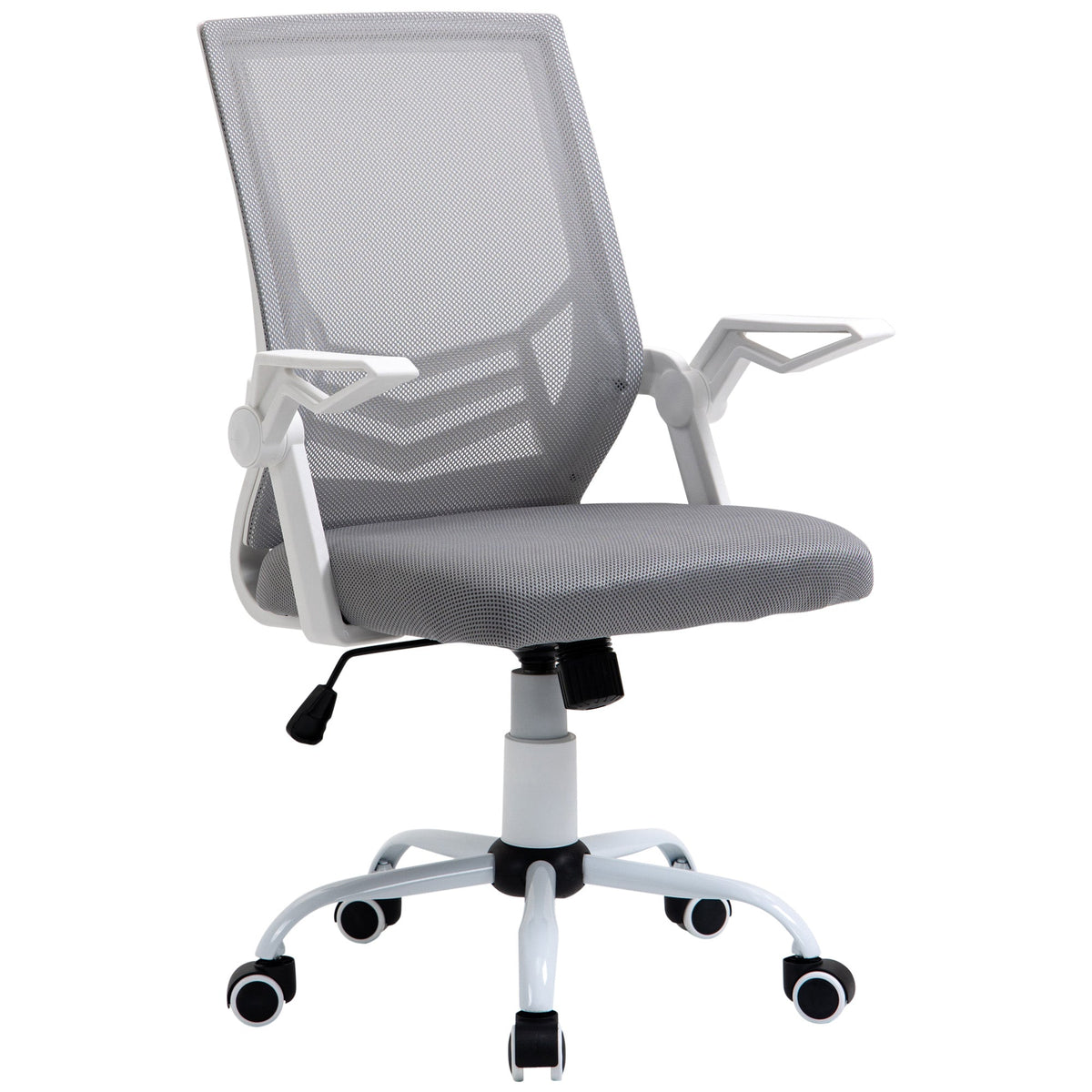 Vinsetto grey mesh office chair with white frame five wheels adjustable height ergonomic lumbar support