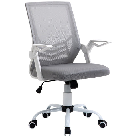 Vinsetto grey mesh office chair with white frame five wheels adjustable height ergonomic lumbar support