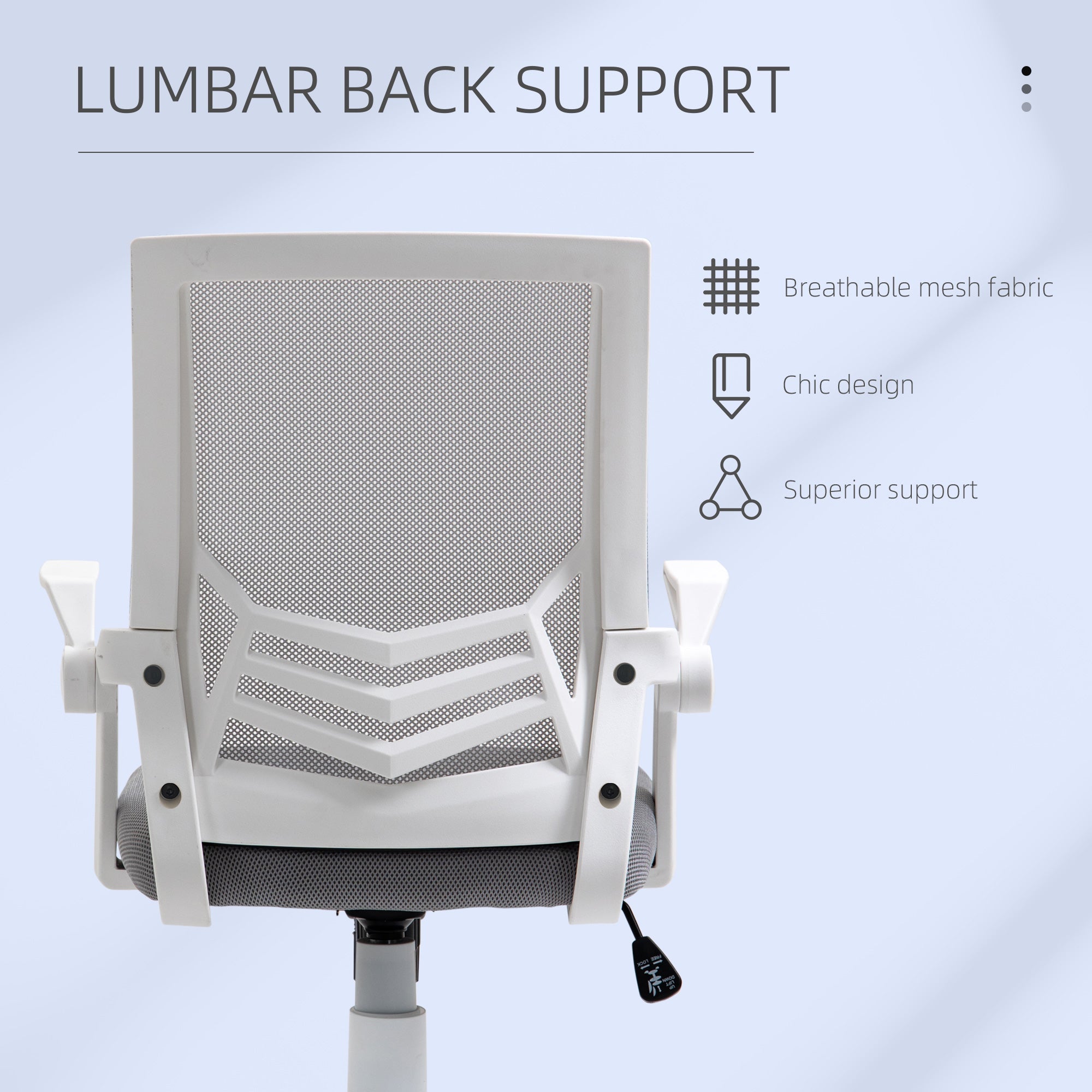 Vinsetto grey office chair with breathable mesh back, adjustable height, lumbar support, and five wheels for home or office use