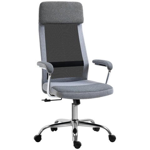 Gray vinsetto office chair with mesh back, linen-feel seat, chrome base, and rolling wheels for home study use