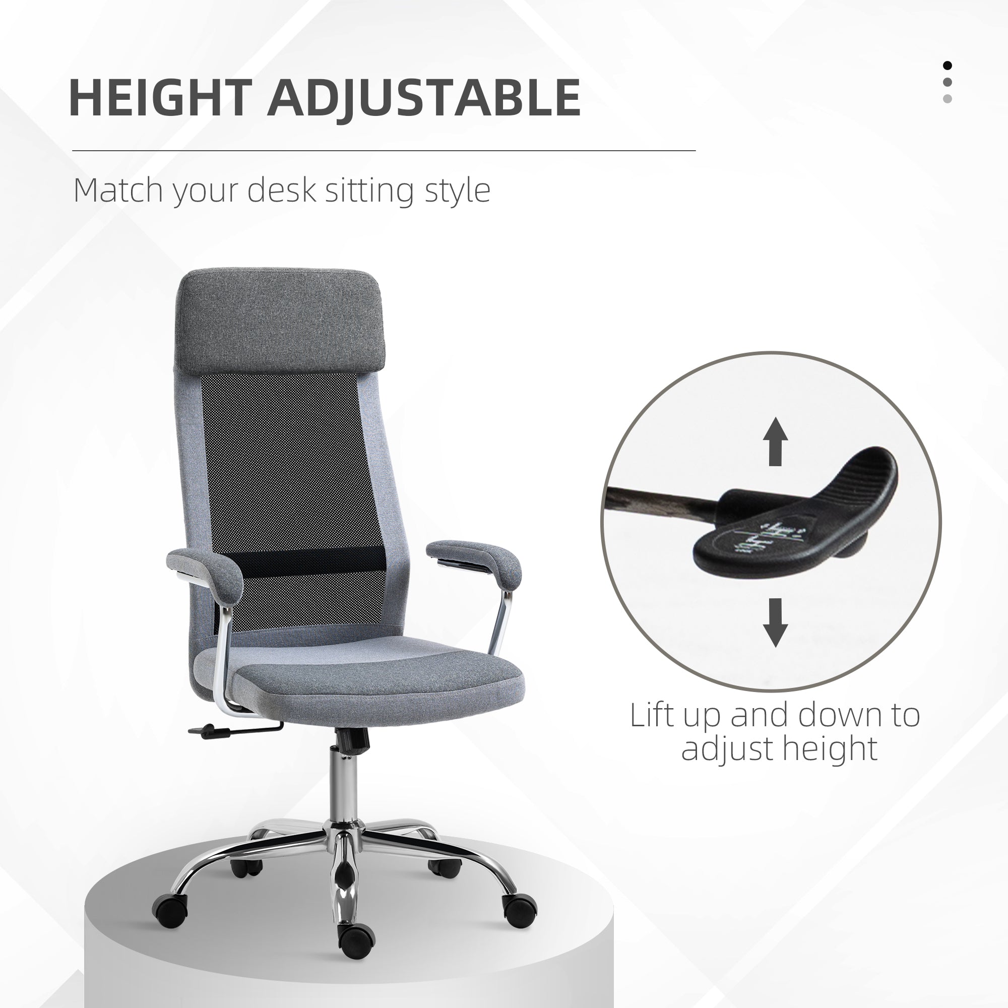 Gray vinsetto office chair with mesh back linen seat and chrome base perfect for home study with sleek line design