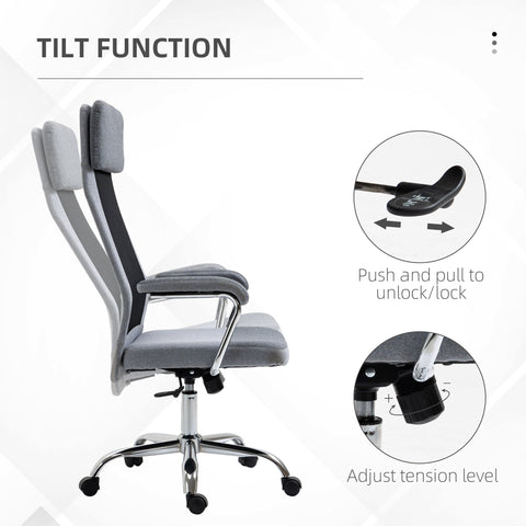 Vinsetto grey office chair with ergonomic linen-feel seat, mesh sides, chrome base for home study with sleek line design