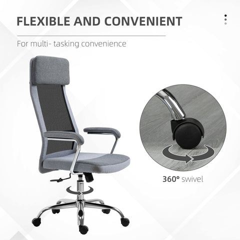 Gray mesh vinsetto office chair with chrome base and black casters perfect for home study with sleek line design