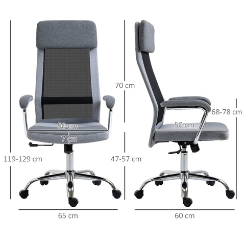 Gray vinsetto office chair with mesh back linen fabric seat chrome base and casters ideal for home study use