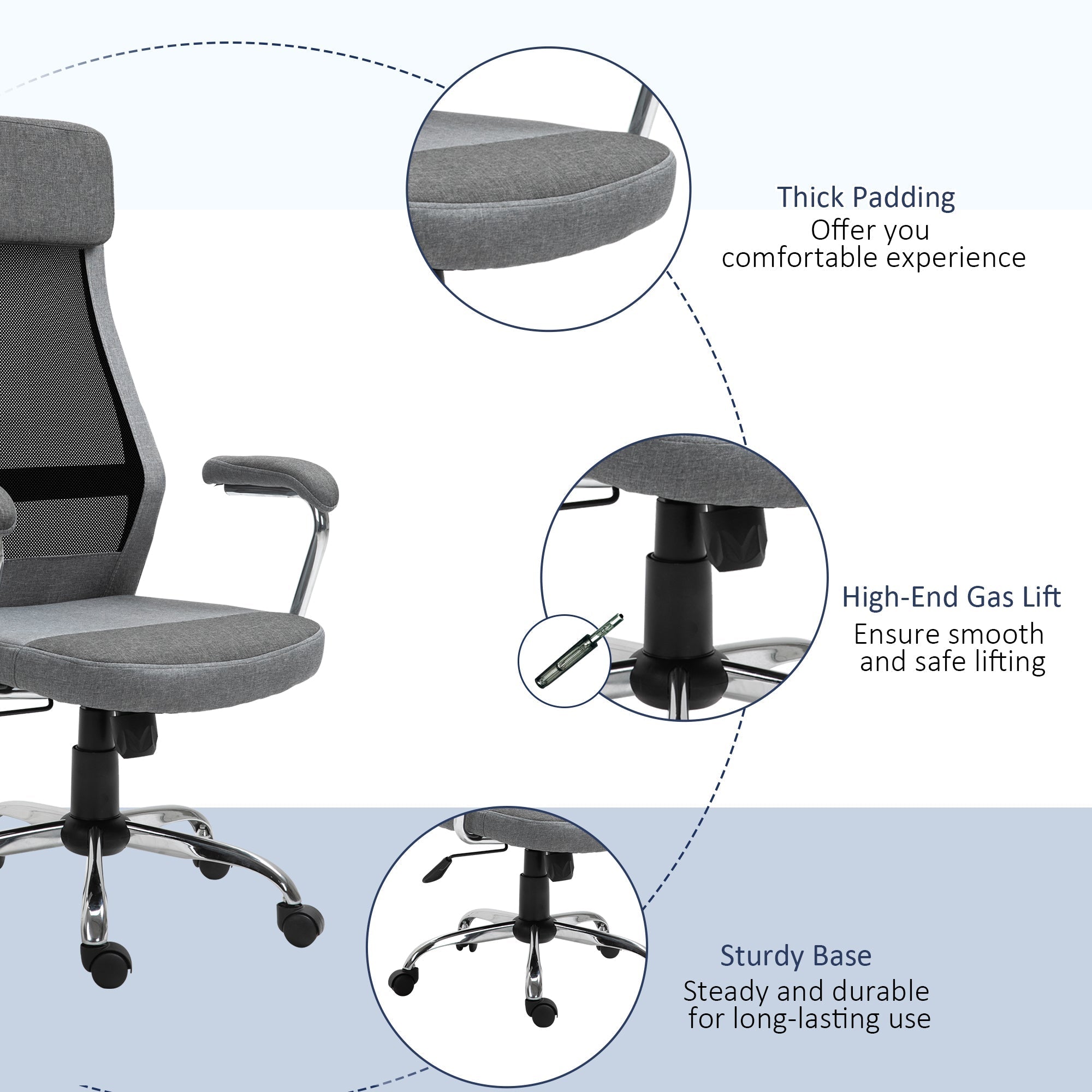 Vinsetto gray office chair with mesh back and chrome base features ergonomic line design for home study comfort