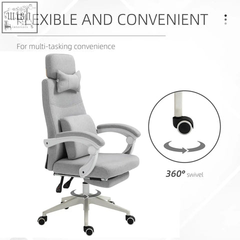 Gray upholstered vinsetto office chair with adjustable headrest armrests and swivel casters for home and study use