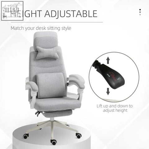 Gray vinsetto office chair with adjustable height padded lumbar and headrest support five-star base with casters
