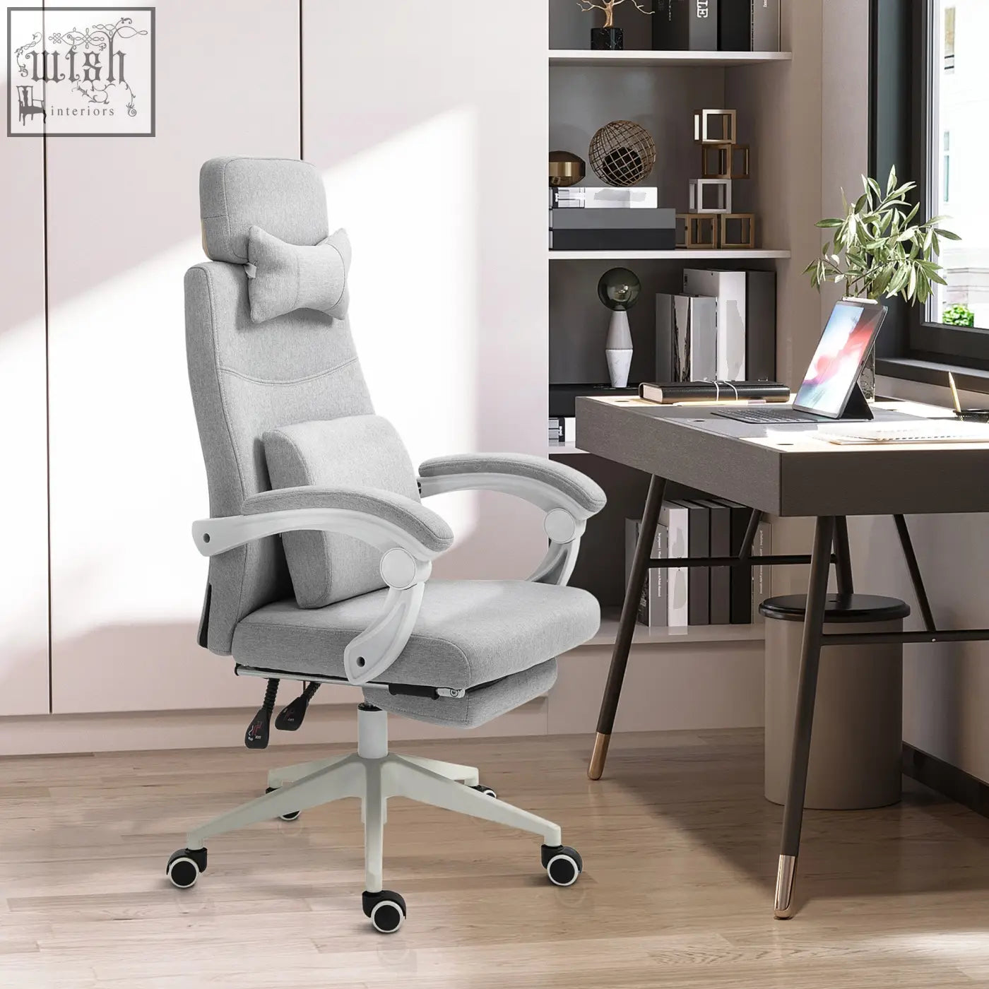 Gray fabric vinsetto office chair with adjustable headrest armrests and five-star caster base for home and study use