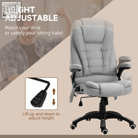 Gray vinsetto office chair with linen-feel fabric, black metal base, ergonomic design, and features six massage points